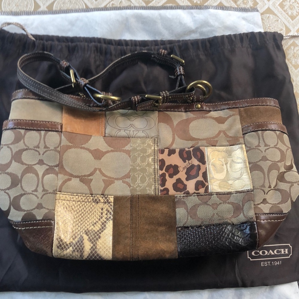 Brown patchwork purse by Coach
